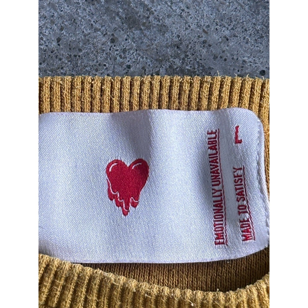 Emotionally Unavailable Crew Sweatshirt Medium Cream French Terry Mustard - Picture 10 of 12
